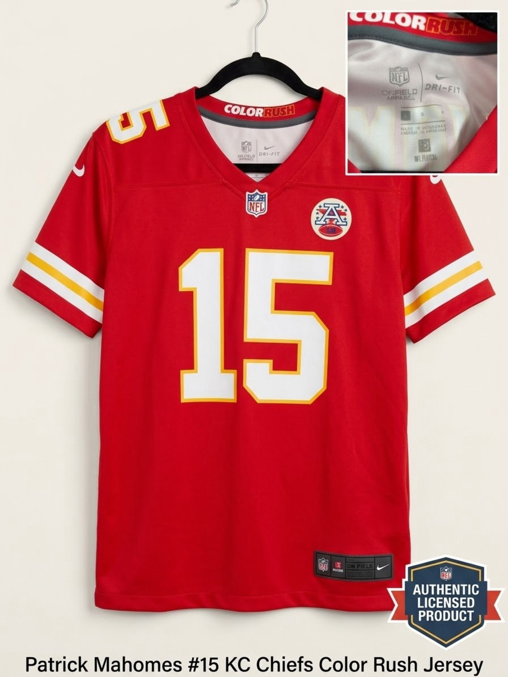 Nike Patrick Mahomes #15 Kansas City Chiefs Color Rush Football Jersey - Red YL